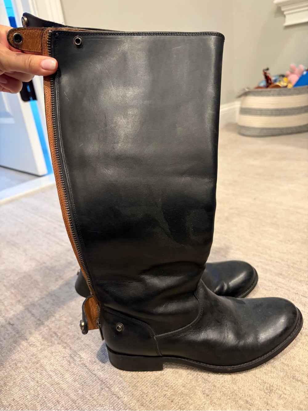 Black Leather Tall Riding Boots - Frye